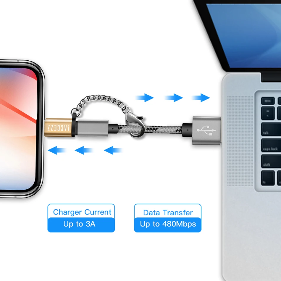 ! Переходник ACCEZZ Mini Micro USB на Lighting 8 Pin для Apple адаптер с брелоком iphone X XS XR 6 7 Plus