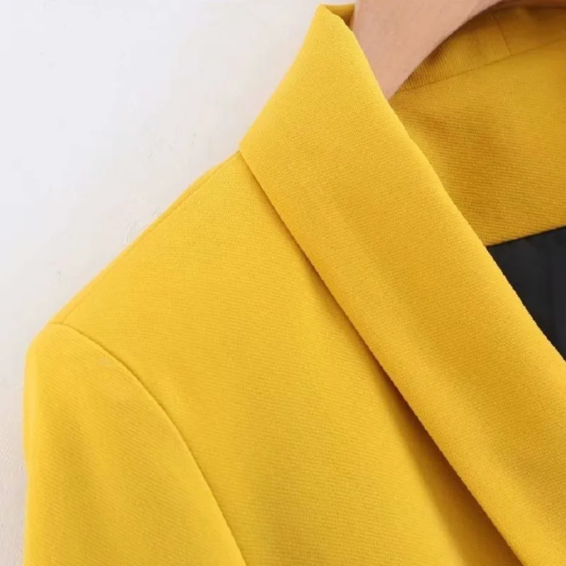 

Women 2019 Fashion Blazers and Jackets Autumn Long Sleeve Double Breasted Blazer Female Yellow Elegant Suit Office Clothes