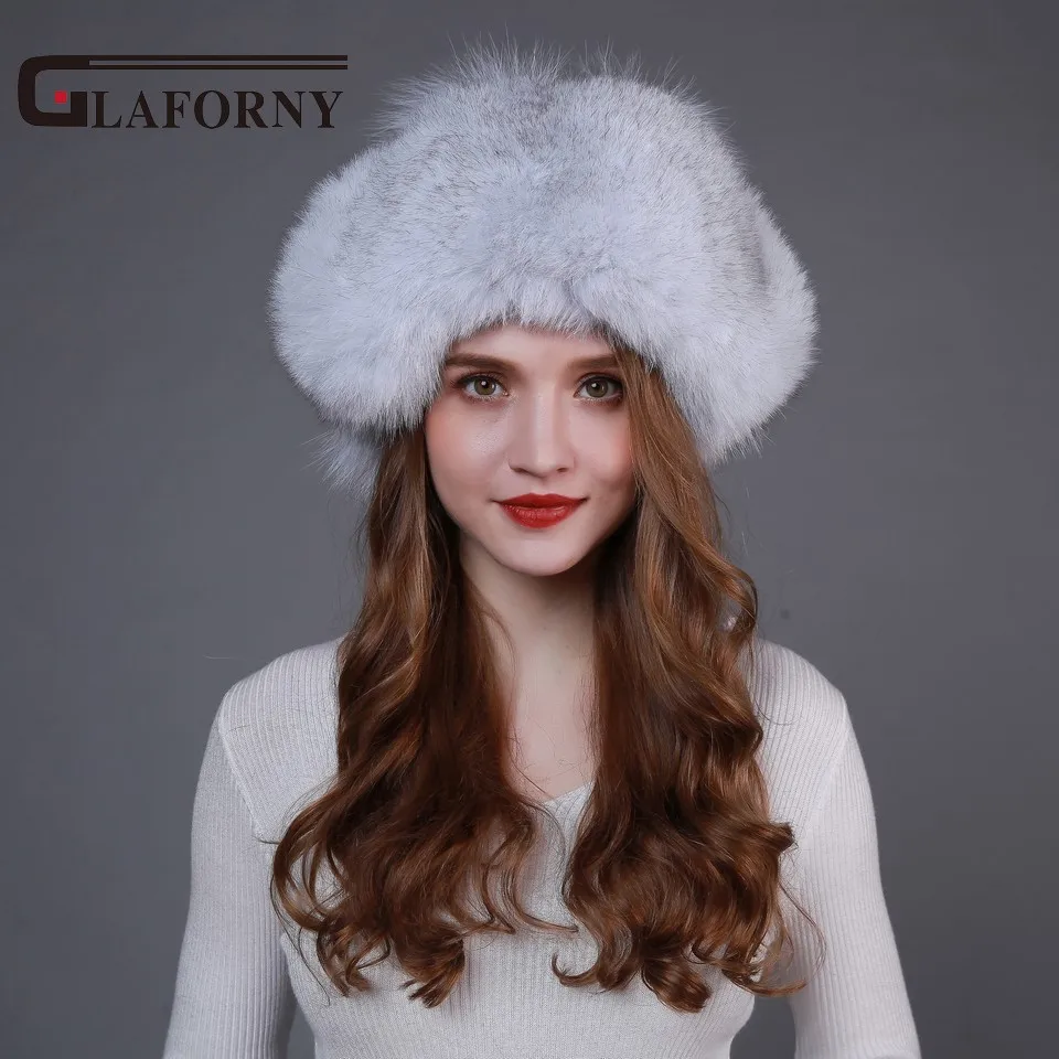 Шапки Glaforny 2017 из натурального меха лисы с ушками женские зимние теплые шапки