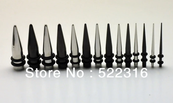 

free shipping stainless steel ear taper mix size body jewelry lots silver and black color ear stretchers piericngs