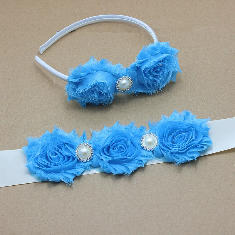 Синий потертый цветочный ремень цветок подружки невесты с жемчугом повязка на