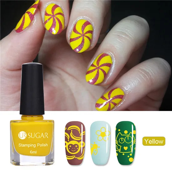 Yellow Ur Sugar 6 мл Лак для стемпинга ногтей цветной лак для дизайна ногтей с пластиной лак для ногтей 12 цветов - Цвет: Yellow