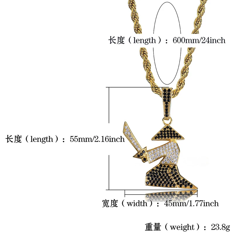 Модный мужской кулон с мечом самурая в японском стиле микро ожерелье из циркония