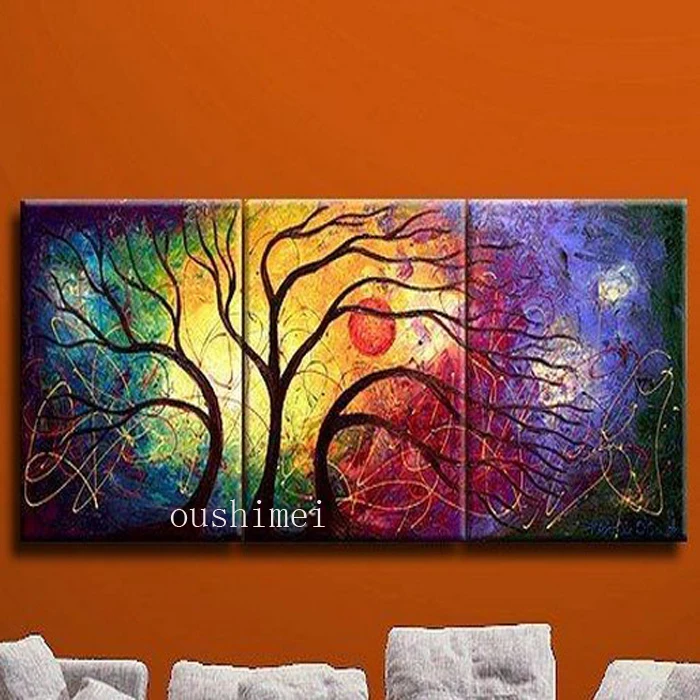 3 Панели ручной работы бесплатная доставка рассвет пейзаж настенная краска