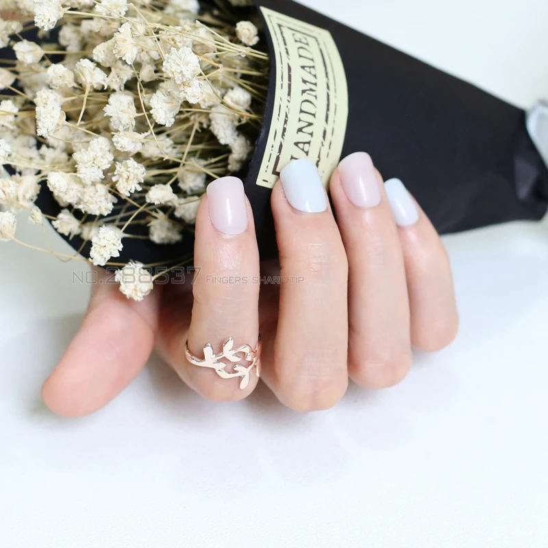 48 шт. поддельные ногти для маникюра серый светильник бежевый цвета|nail design short|nails