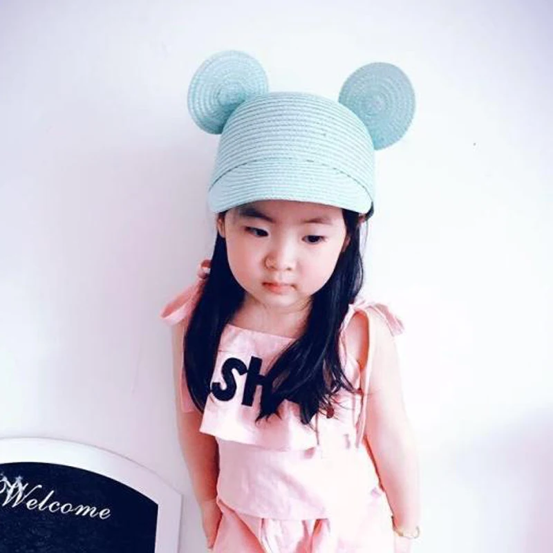 Детская соломенная шляпа с большими ушами и изображением Микки летняя пляжная