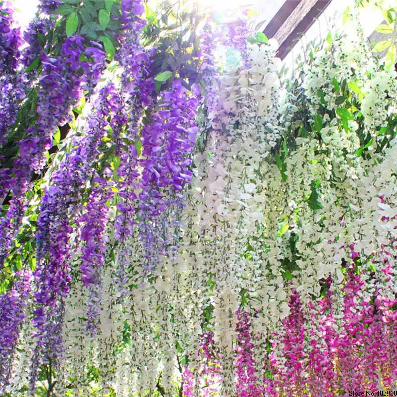 

12pcs 110cm Artificial Silk Wisteria Hanging Plants for Wedding Party Home Garden Decor Decorative Hanging Flowers Wholesales