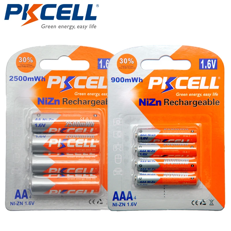 Аккумуляторные батареи PKCELL NIZN 4 шт. 1 6 в МВт/ч + шт.|Перезаряжаемые батареи| |