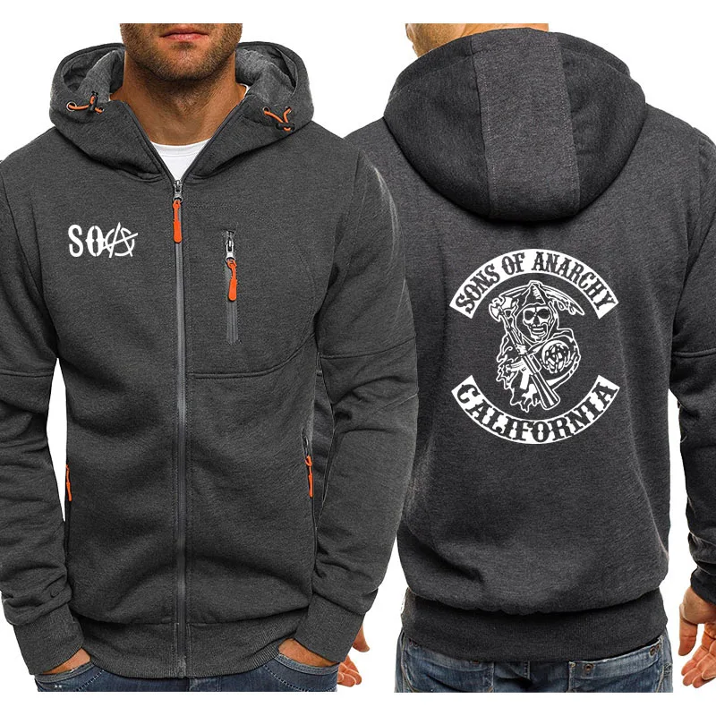 

SOA Sons of anarchy the child Fashion SAMCRO Men Sportswear Zipper Hoodies Skull Male Casual Sweatshirt Fleece HipHop Warm Hoody