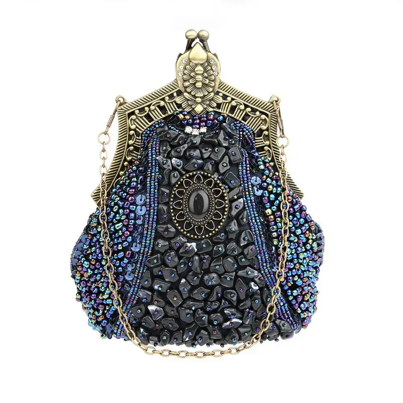 blue Винтаж Для женщин Стразы Ежедневные клатчи Bling Бисер со стразами вечерние свадебные вечерние сумки в стиле ретро; с маленькой цепочкой; Сумки в комплекте с сумочками; - Цвет: blue