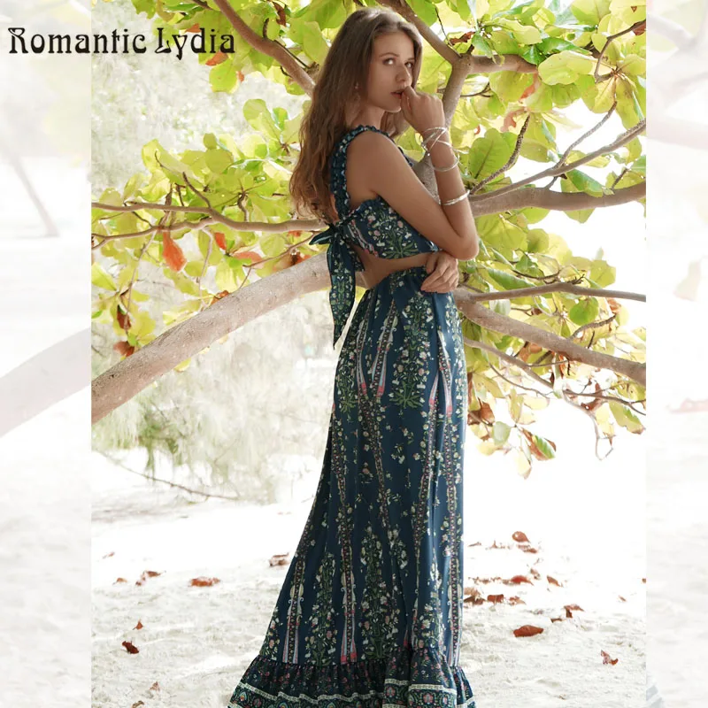 Boho Женский комплект из 2 предметов юбка макси Повседневная Клубная одежда
