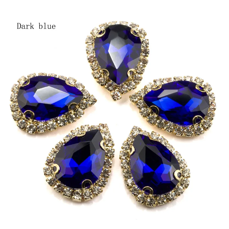 sapphire 10*14 мм 13*18 мм 50 шт. Золотое дно faltback пришить камни стеклянные кристаллы, стразы с четырьмя отверстиями Diy аксессуары для одежды - Цвет: sapphire