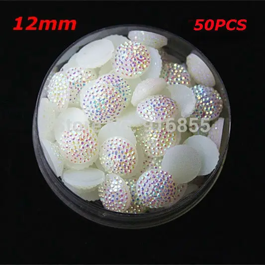 Free Shipping New 12mm 50pcs White AB Flatback Resin Round Stone Beads Rhinestone For DIY Deco | Украшения и аксессуары