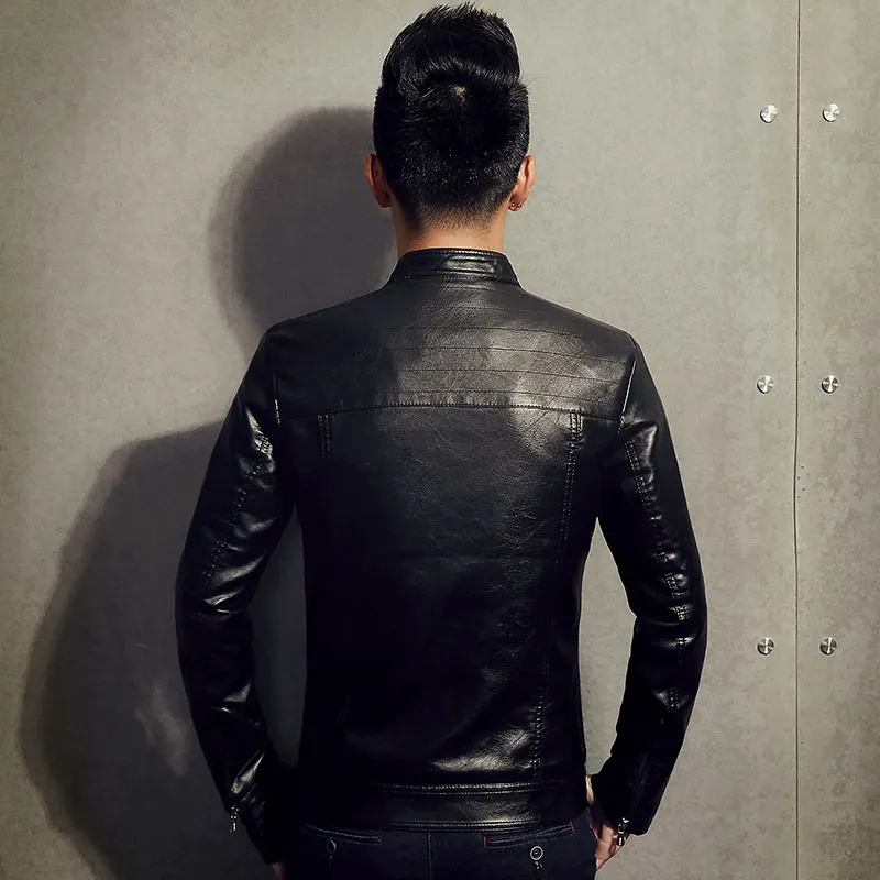 Новый 2017PU кожаная куртка Для мужчин черный красный коричневый одноцветное s