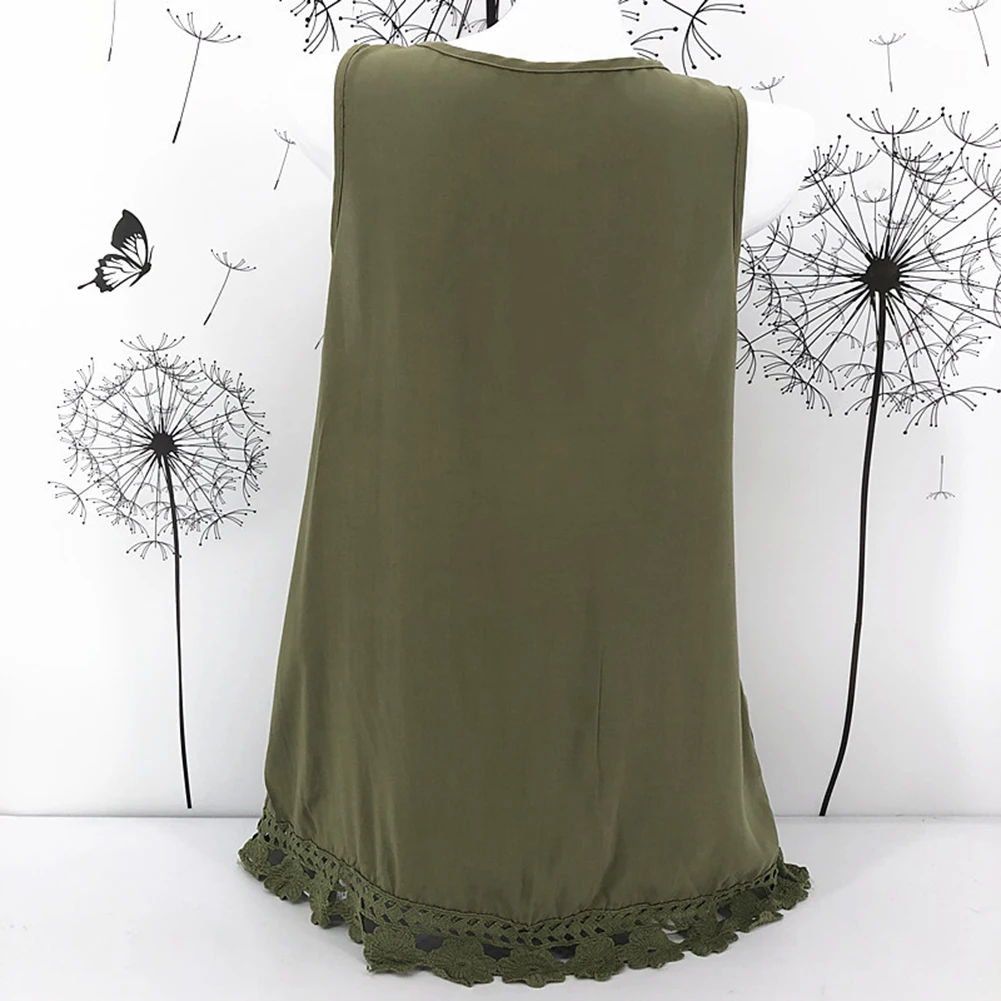 Summer Women Lace Flower Loose Sleeveless Tank Top Elegant Casual Plus Size S-5XL O-Neck T-shirt Female Solid Camisole Tops