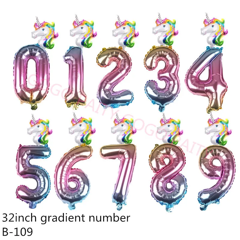 Gradient A GOGO PAITY 2 шт./лот 32 дюйма номер фольги шары цифра воздушный шар Дети День рождения диких один украшения рисунок - Цвет: Gradient A