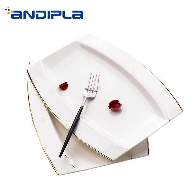 12-дюймовая короткая Золотая окантовка китайская прямоугольная тарелка для рыбы