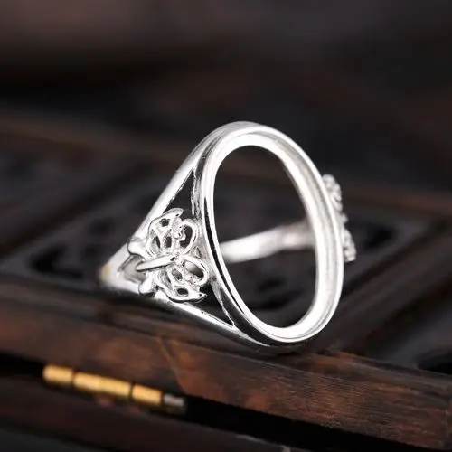 Engagement Wedding Semi Mount Ring Sterling Silver 925 fit 11x18mm Oval Cabochon Amber Opal Garnet Jewelry Setting Adjustable | Украшения и