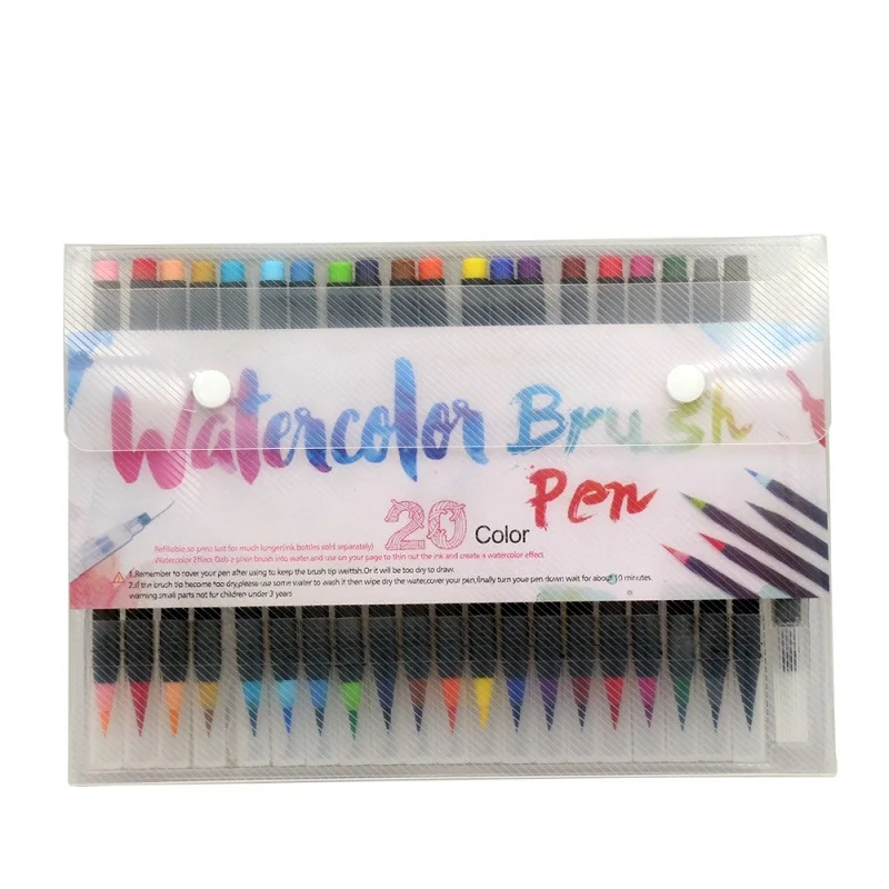 Black Pen LIHUACHEN 20 цветов премиум-живопись набор мягких ручек-кистей водные Цветные Маркеры Ручка эффект лучше всего для цветных книг манга комиксов - Цвет: Black Pen