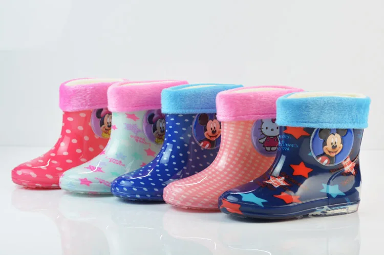 Disney Princess Mickey Minnie children's rain boots rubber shoes cartoon men and women girls rain boots plus cotton detachable