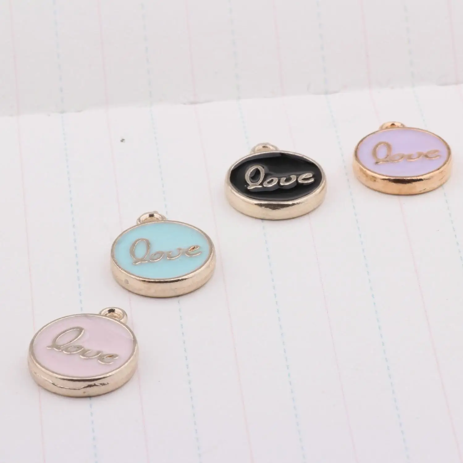 Круглые Подвески из эмалированного сплава с двумя гранями позолоченные