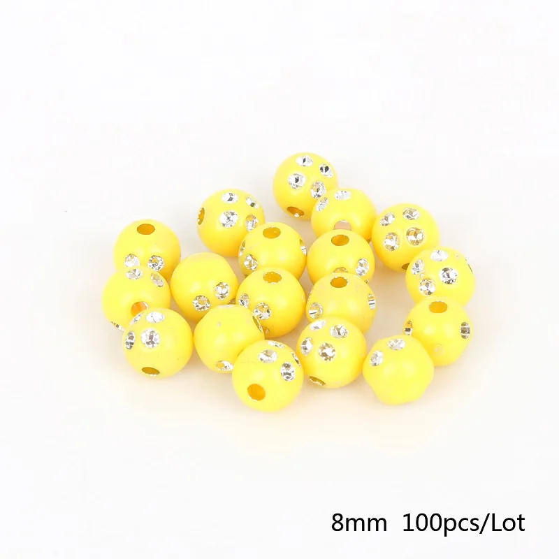 Yellow 100 шт 8 мм Разноцветные круглые стразы круглые акриловые бусины для поделок украшение для альбома - Цвет: Yellow