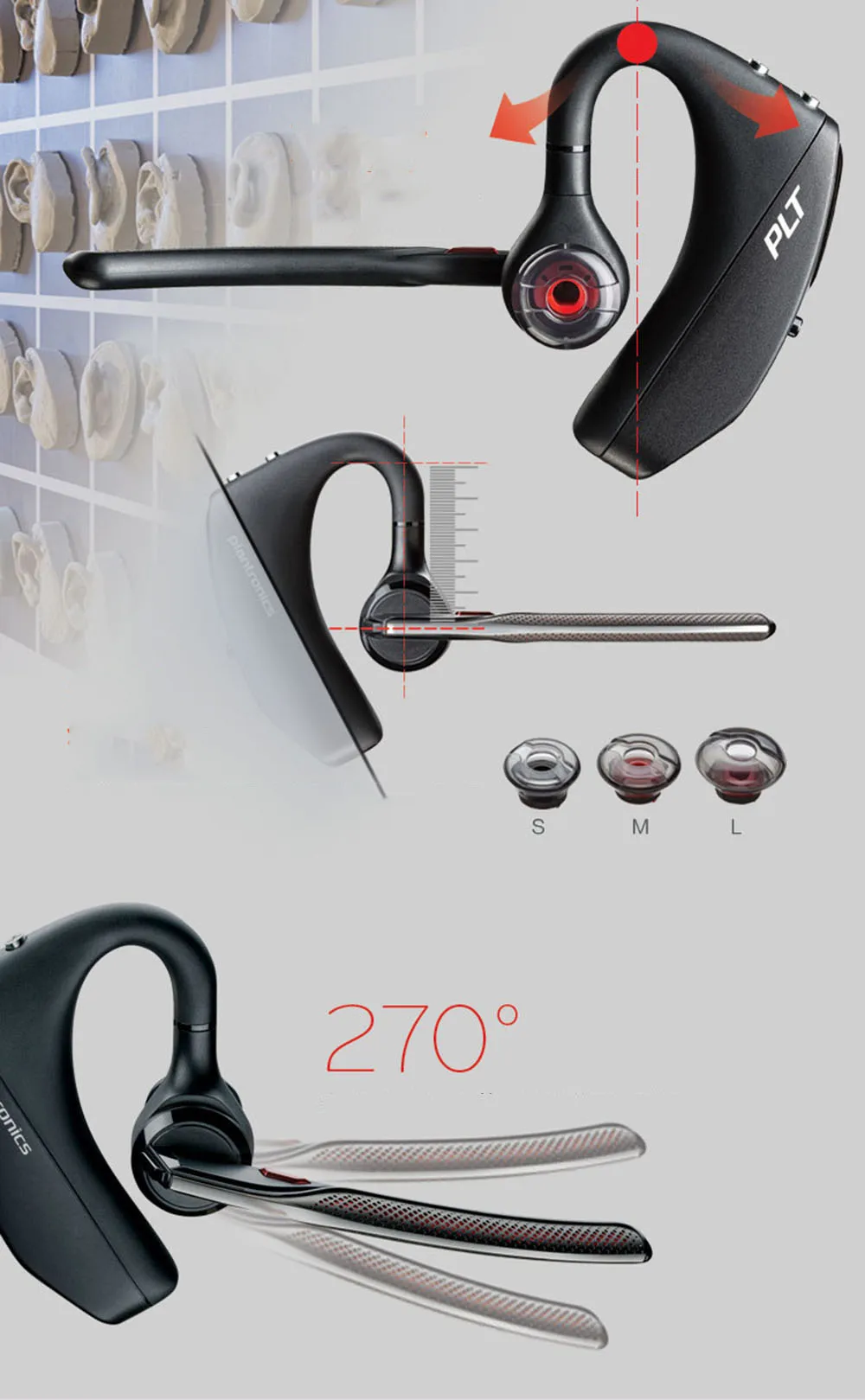 Plantronics Voyager 5200, Bluetooth, гарнитура с шумоподавлением, голосовое управление, Vier-mic, для мобильного телефона