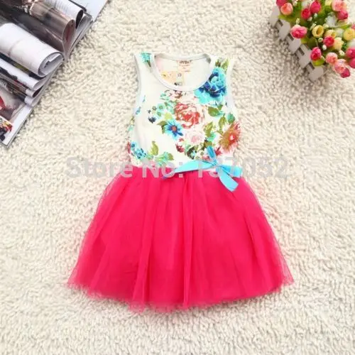 Новое платье с цветочным принтом для детей ясельного возраста пышное без рукавов