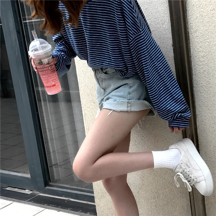 YouGeMan футболка Femme Весна Осень корейский стиль Ulzzang Harajuku ретро длинный рукав o-образный вырез полосатая футболка для женщин топы
