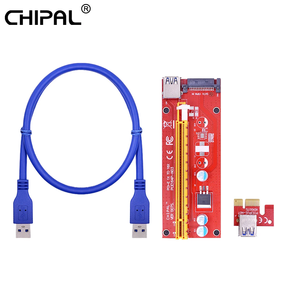 CHIPAL 100 шт. Стандартный VER007S 0 6 M PCI E 1X до 16X Райзер карта расширения + USB 3 кабель/15Pin SATA