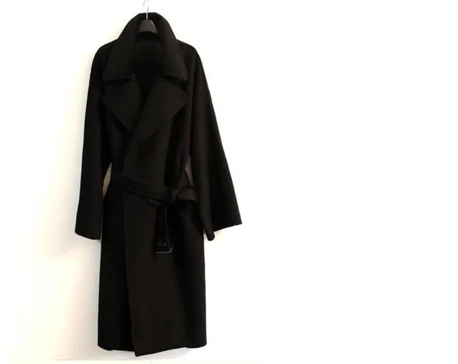 Womens Woolen Cashmere Long Belt Trench Coats Mid-calf British Overcoat Casual Duffle Outwear Luxury Warm 2Colors Plus SPY9016 | Женская