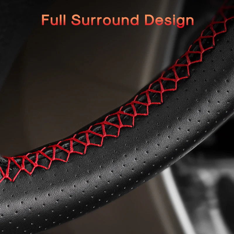 WCaRFun DIY Black Leather Hand-stitched Car Steering Wheel Cover for Lada Vesta