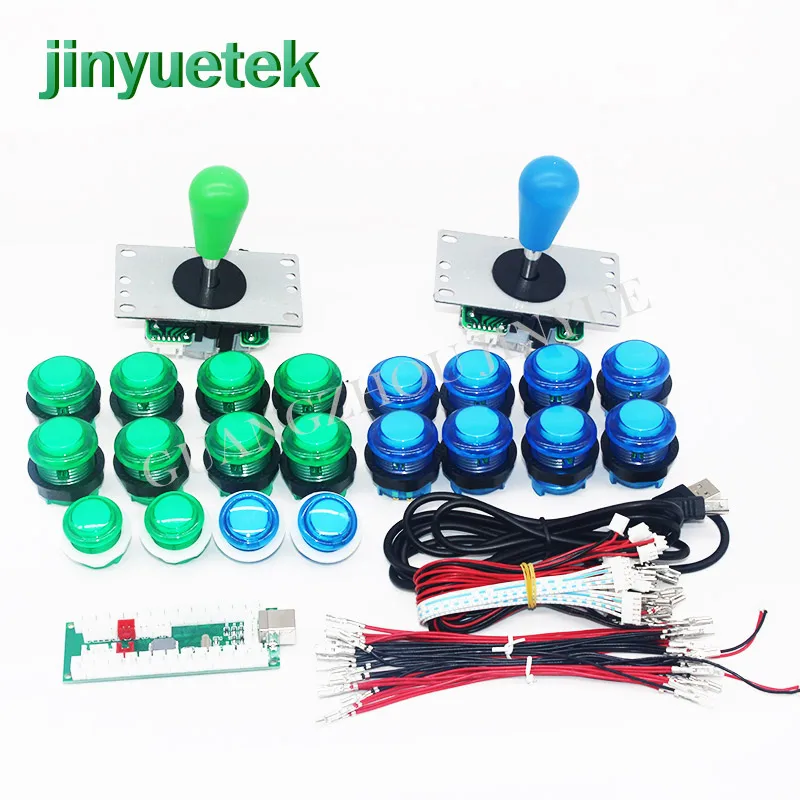 green and blue 2 Нулевая задержка USB кодер 2 Play станция PC PS2 PS3 копия Sanwa Джойстик светодиодная кнопка для аркадная Кнопка комплект JAMMA MAME - Цвет: green and blue 2