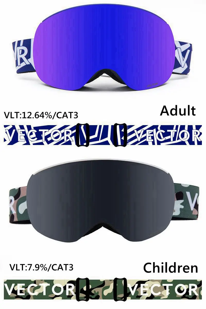 Bule Lens Set3 Famliy, мужские, женские, детские спортивные снежные очки, анти-туман, магнитные очки для катания на лыжах, UV400, для родителя и ребенка, лыжные очки - Цвет: Bule Lens Set3