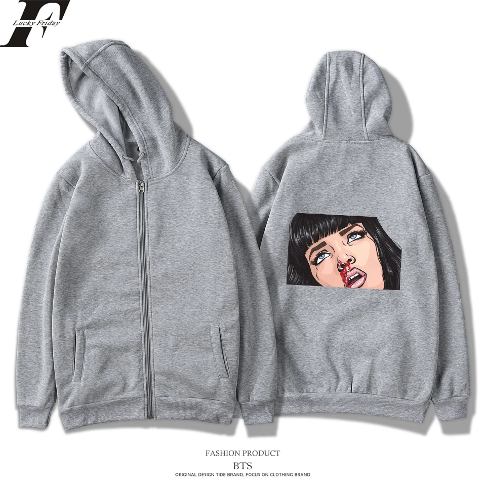 Pulp Fiction Mia Wallace Hoodies Men/Women Zipper Harajuku Fashion Streetwear Tracksuit Men Plus Size Мужская одежда