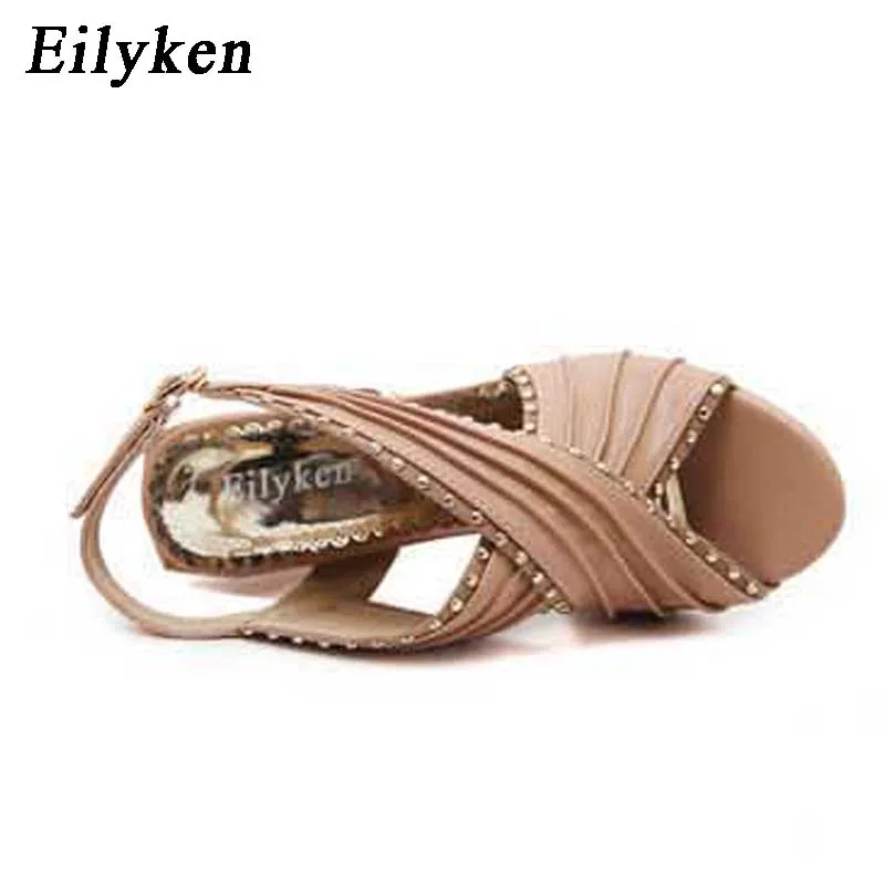 Eilyken; Модные женские босоножки с заклепками; прозрачные туфли-лодочки на ремешке с пряжкой; женские сандалии в римском стиле; Цвет абрикосовый, черный