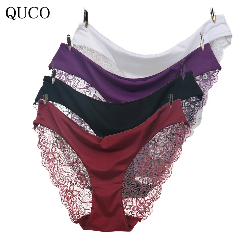 QUCO brand 4pcs top sale sexy women underwear Sexy Lingerie Cute Panties Women cottonPink Underwear Tangas Transparent w1 |