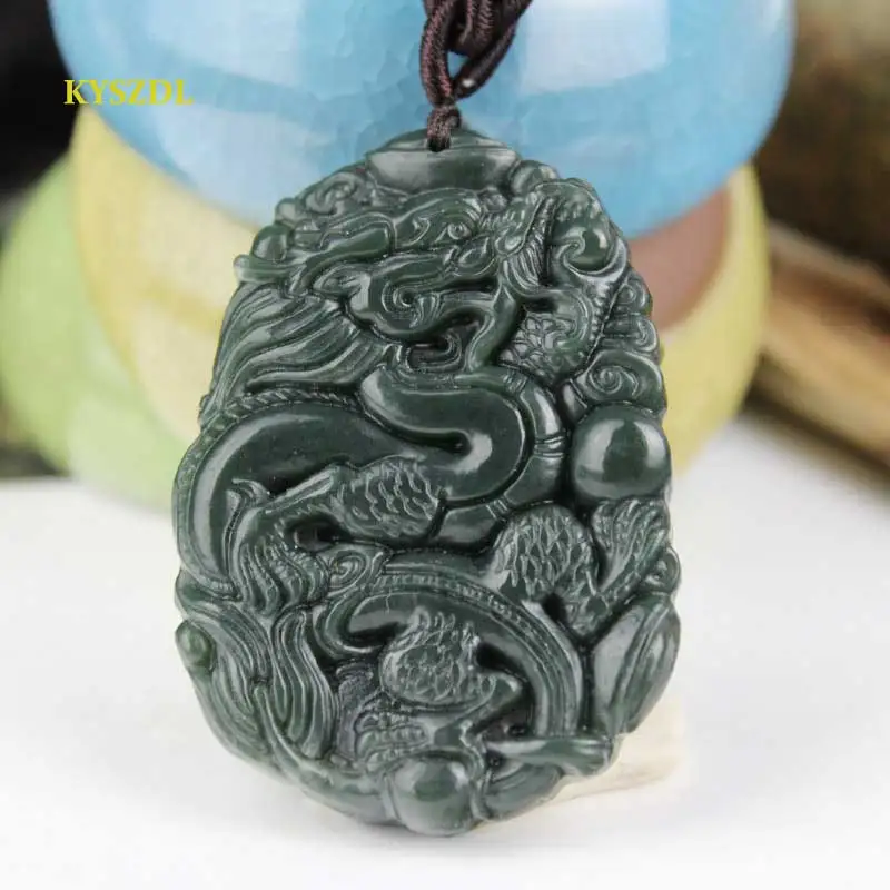 Kyszdl натуральный высокое качество ручной резьбой Хотан Qingyu дракон кулон Для