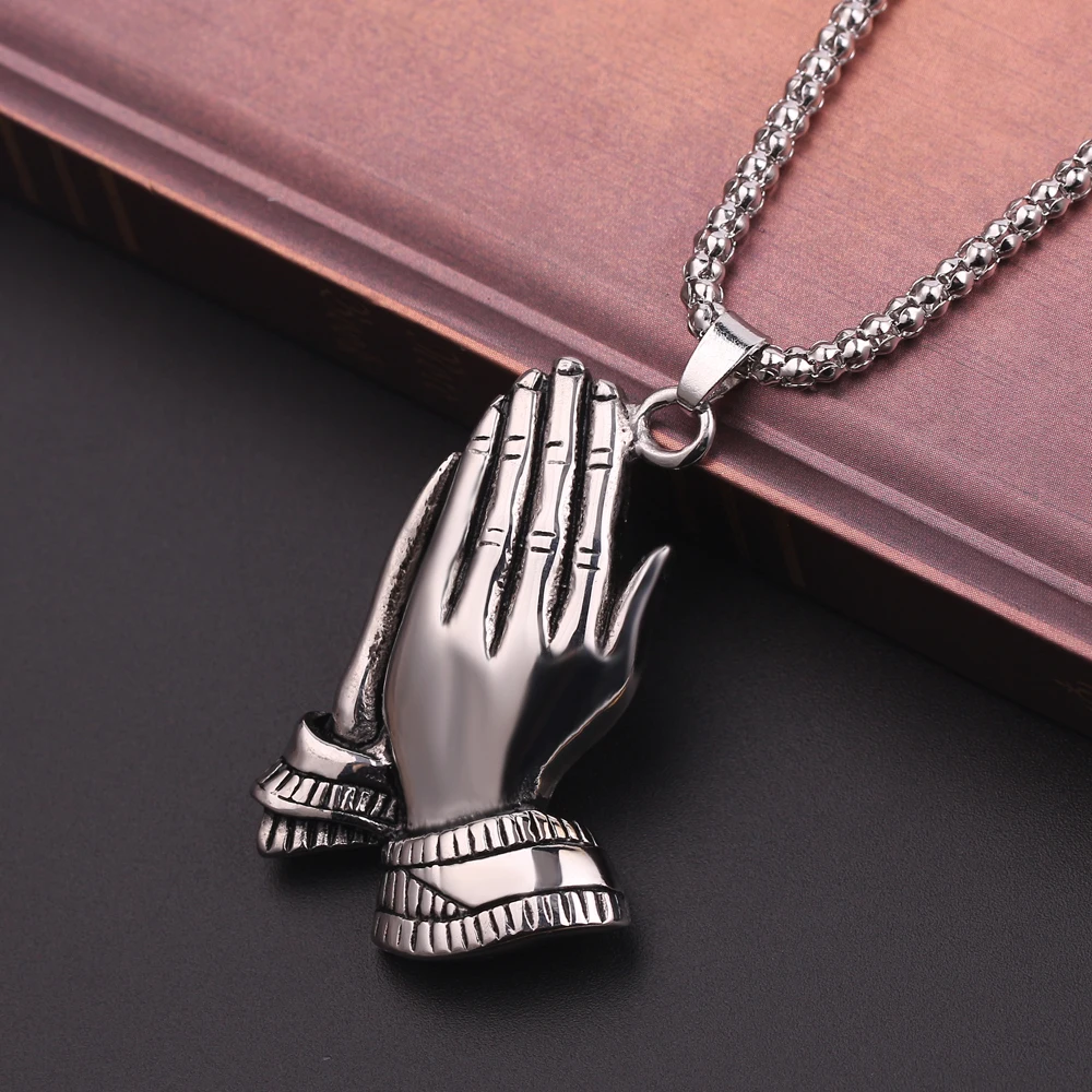 Руки молятся золотые ожерелья кулон Желая жеста ожерелье на длинной цепочке