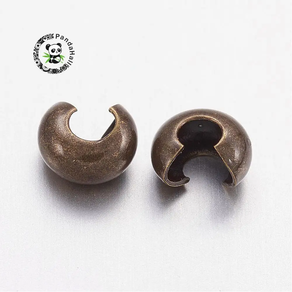 

Brass Crimp Beads Covers, Nickel Free, Antique Bronze Color, Size: about 4mm wide, hole: 1.5~1.8mm