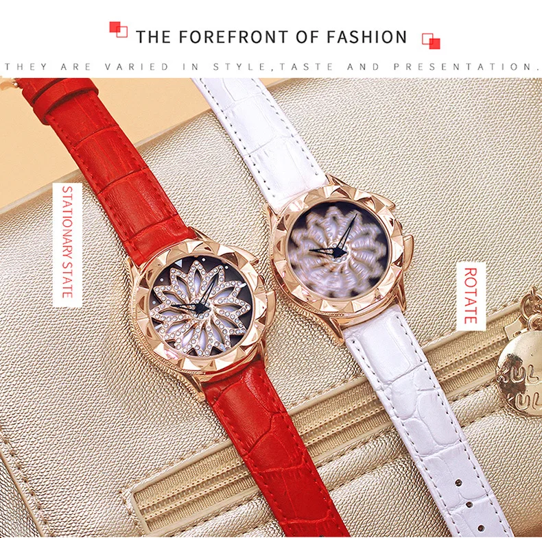 GUOU Luxury rose gold rotatable dial crystal women watch reloj mujer ladies fashion leather creative quartz Relogios | Наручные часы
