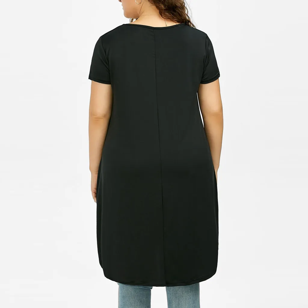 FREE OSTRICH 5XL Women Plus Size Black O-Neck Short Sleeve Asymmetric Retro T-Shirt Tops vintage women clothes 2019 | Женская одежда