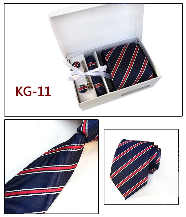 Новый модный мужской деловой комплект из галстука/зажима для галстука/запонок с принтом в клетку и полоску, Свадебный комплект с галстуком ... от AliExpress WW