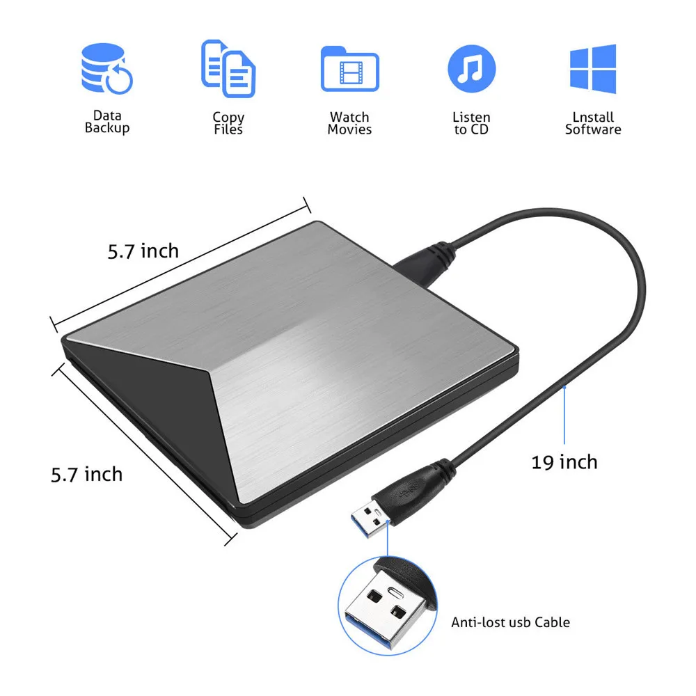 USB 3 0 портативный CD DVD / RW диск тонкий DVD/CD ROM перезаписывающая горелка для ноутбука