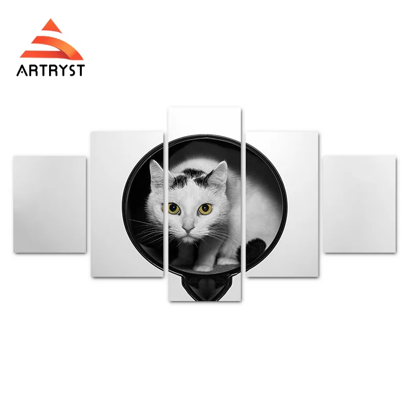 Черно белые милые плакаты с изображением кота HD Печать на холсте Современный