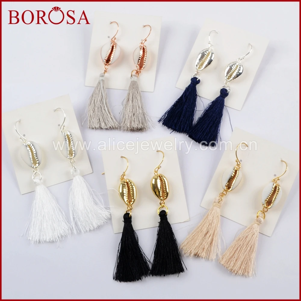 BOROSA 5 пар натуральный Каури в виде ракушки кисточкой Висячие серьги ювелирные