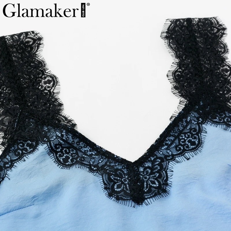 Glamaker, уличная одежда, атласный кружевной топ, топ, белый, женский сексуальный прозрачный топ с v-образным вырезом,, летний женский укороченный топ на бретелях для клуба