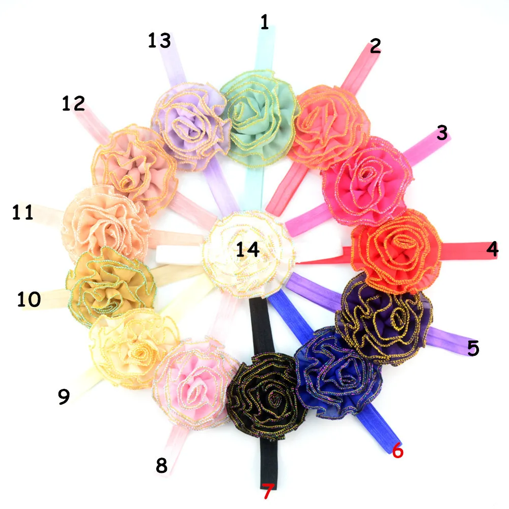 12 шт. Эластичные ободки для головы для девочек с шифоновыми цветами для принадлежностей для волос и фотосессии.