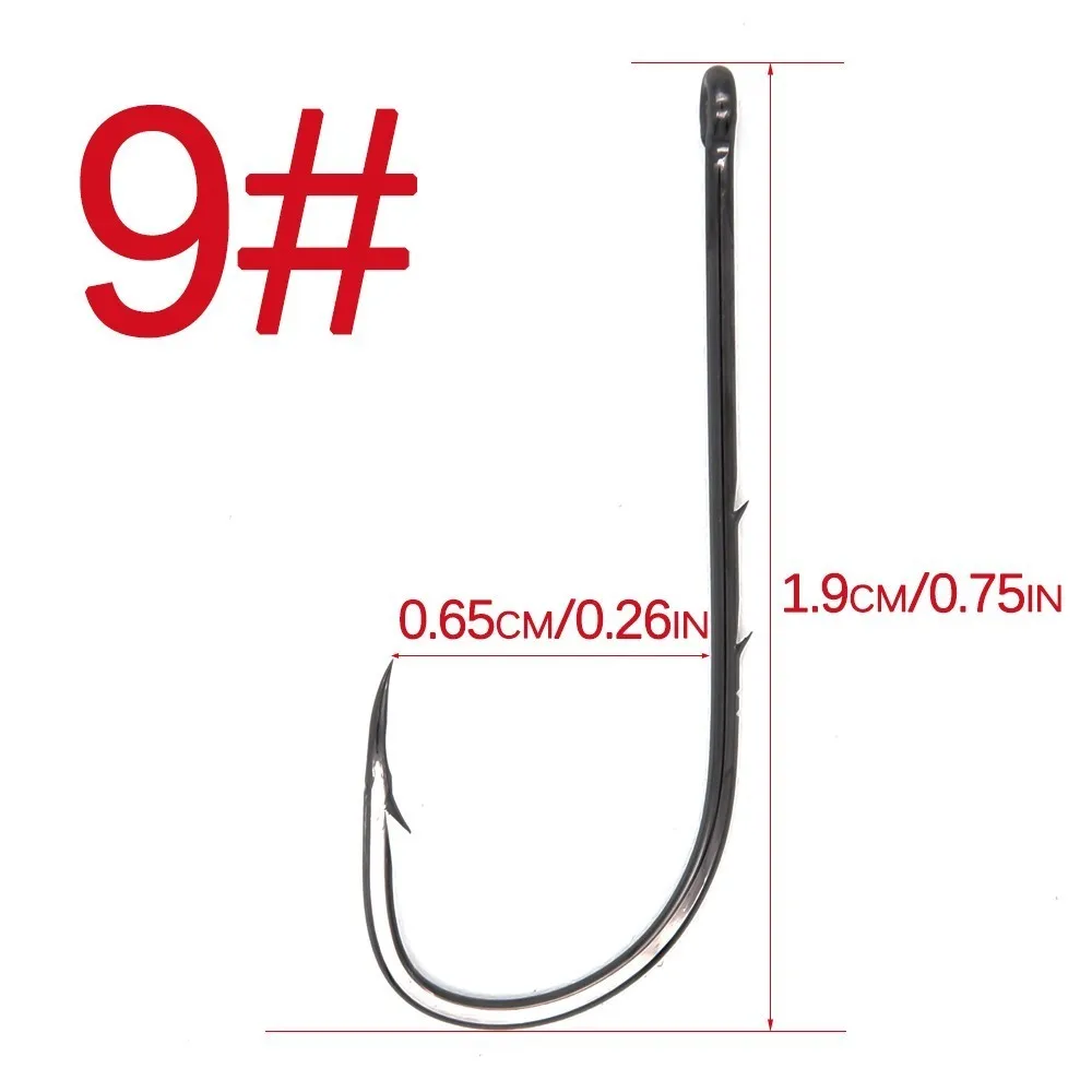 9 50 шт./лот рыболовный крючок с длинным хвостовиком 1#-6/0# из высокоуглеродистой стали Острый колючий офсетный узкий крючок для приманки - Цвет: 9