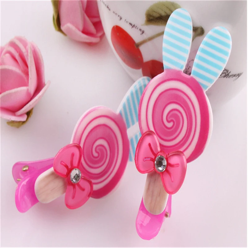 Fashion Kawaii Children Bow Rabbit Hairpin Candy Color Hairgrip Girl Hair Clips Headband Barrette Resin Hairpins 6Pcs Gift|girls hair clips|fashion